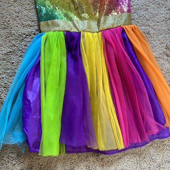 Girls Rainbow Sequin Tut Sleeveless Dress Size L 10-12 - Picture 3 of 6